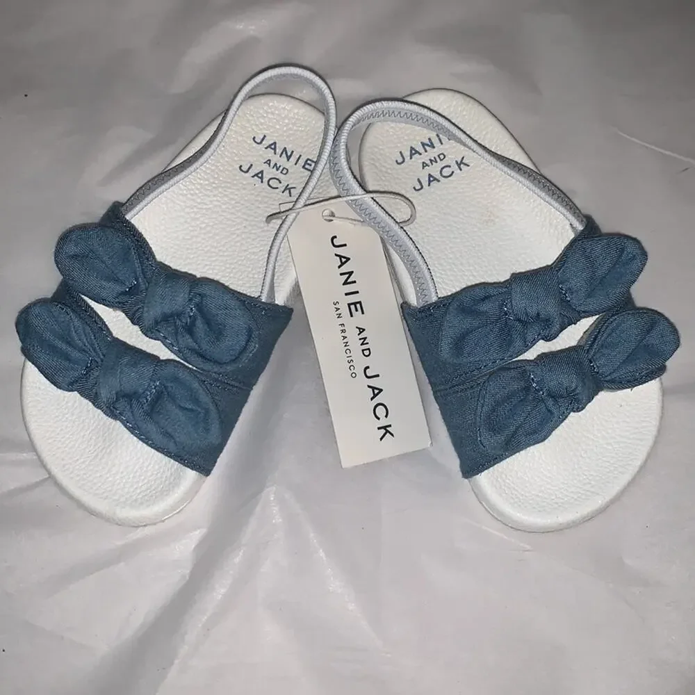 Janie and Jack Chambray Bow Slides, 8 - NWT